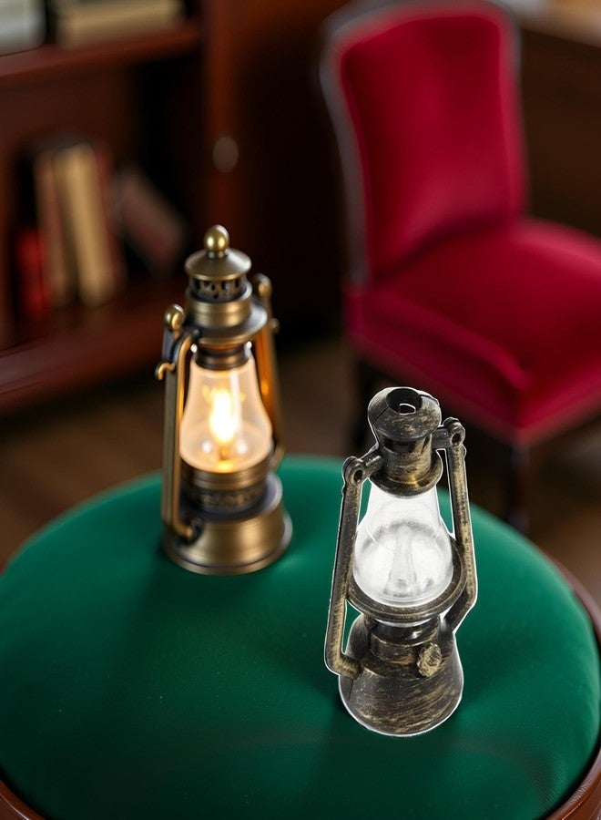 Tnyvm Bronze Color Miniature Lamps for Dollhouse, Doll House Retro Oil Lantern Dollhouse Accessories Scene Ornaments Miniature Scene Model Hurricane Lantern Kerosene Lamp Furniture Decoration - Image 4